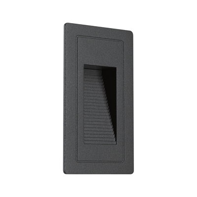 Black plastic LED wall light with ribbed light outlet for modern indoor lighting solutions
