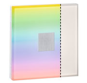 Quadratischer LED-Wandlichtschalter mit mehrfarbigem Farbverlauf und weißem Rand aus Kunststoff