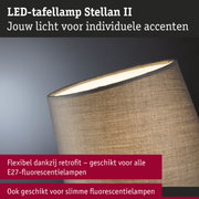 LED-tafellamp Stellan II met grijze stoffen kap en warm wit licht voor individuele accenten