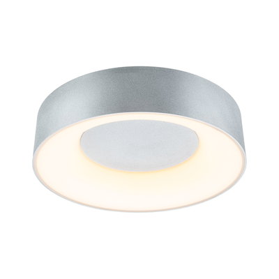 Round ceiling light in silver aluminum with warm white LED light for modern living spaces