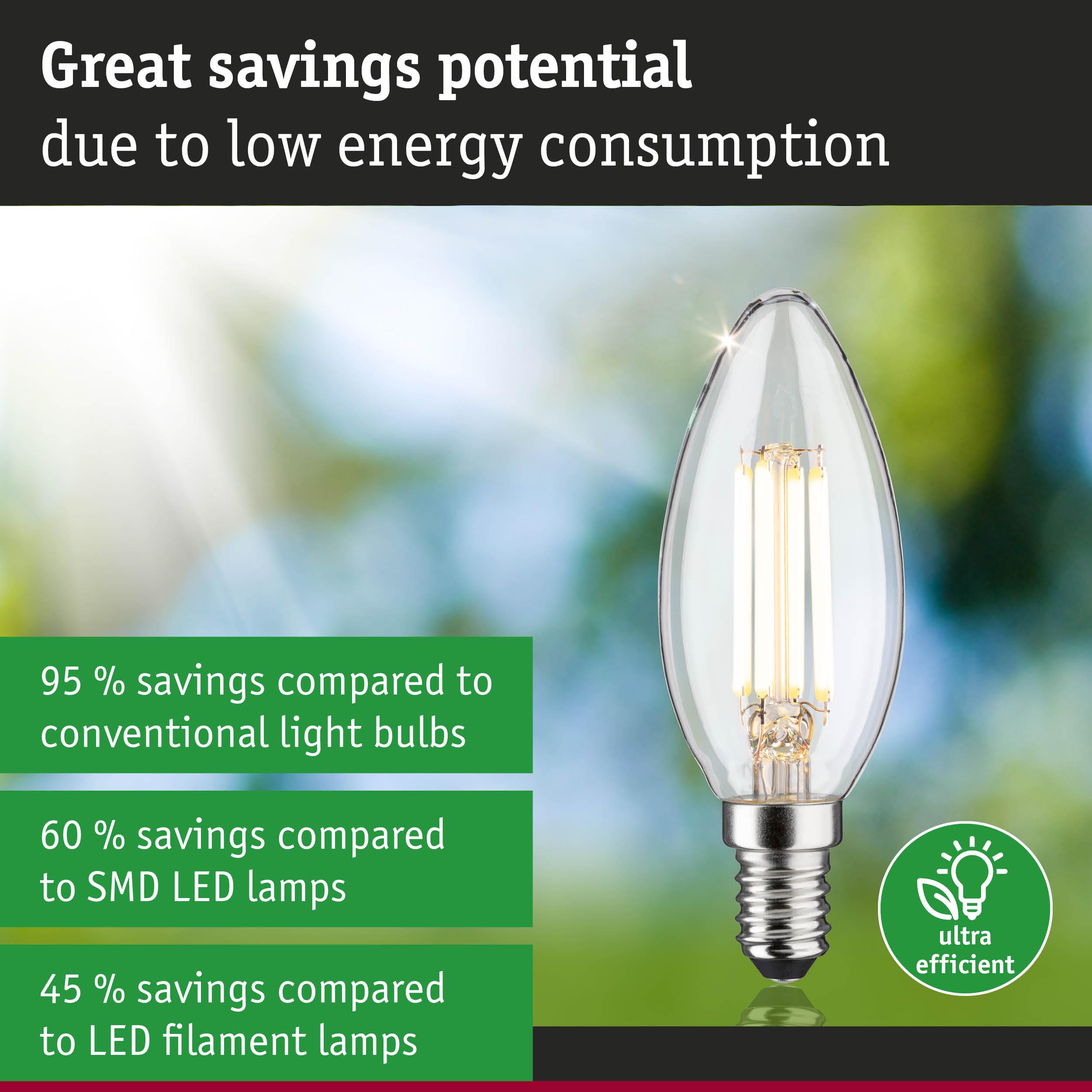 Clear LED candle bulb with silver base offering high energy savings and low power consumption