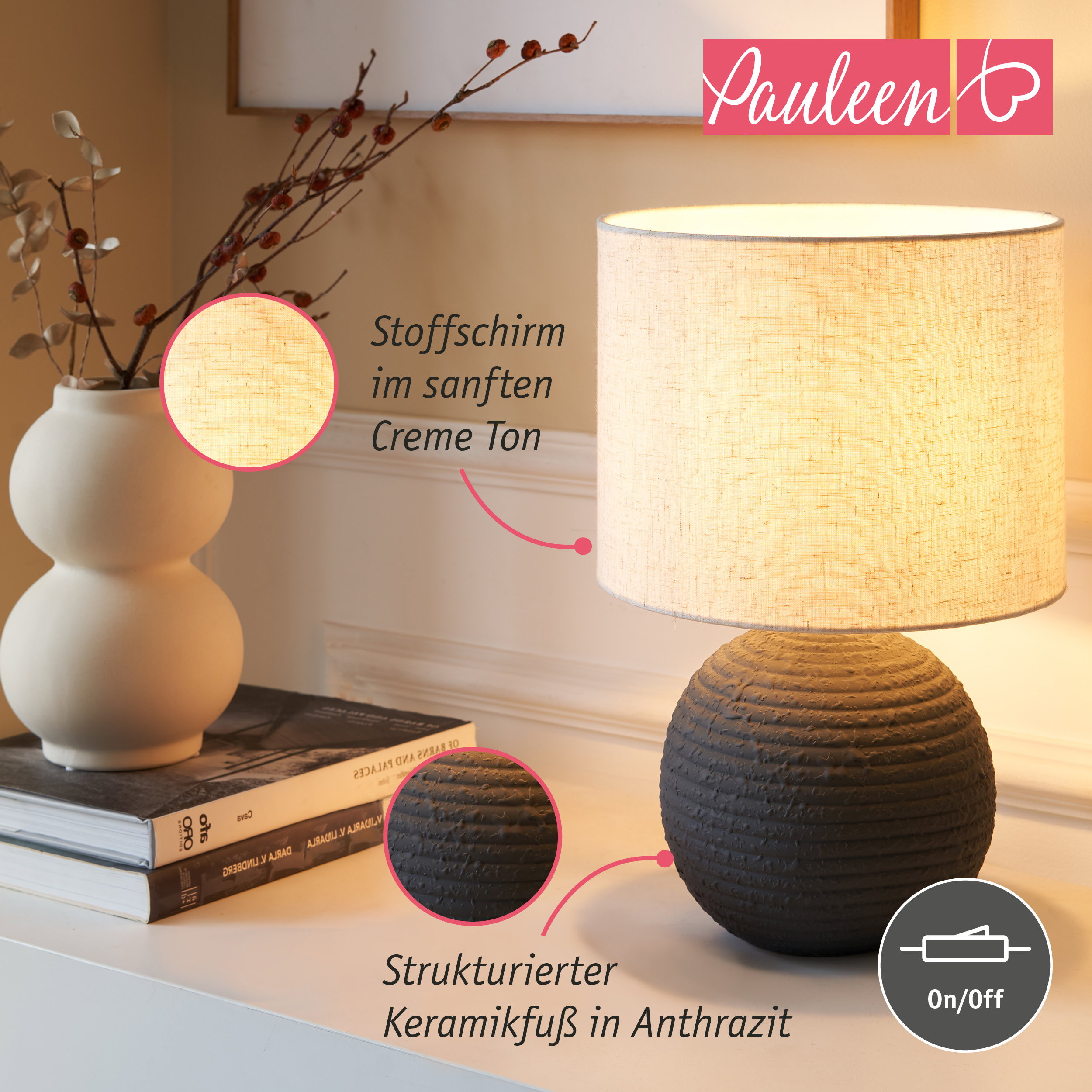 Paulmann Pauleen Tischleuchte Pure Beauty E14 max. 20W Anthrazit/Weiß