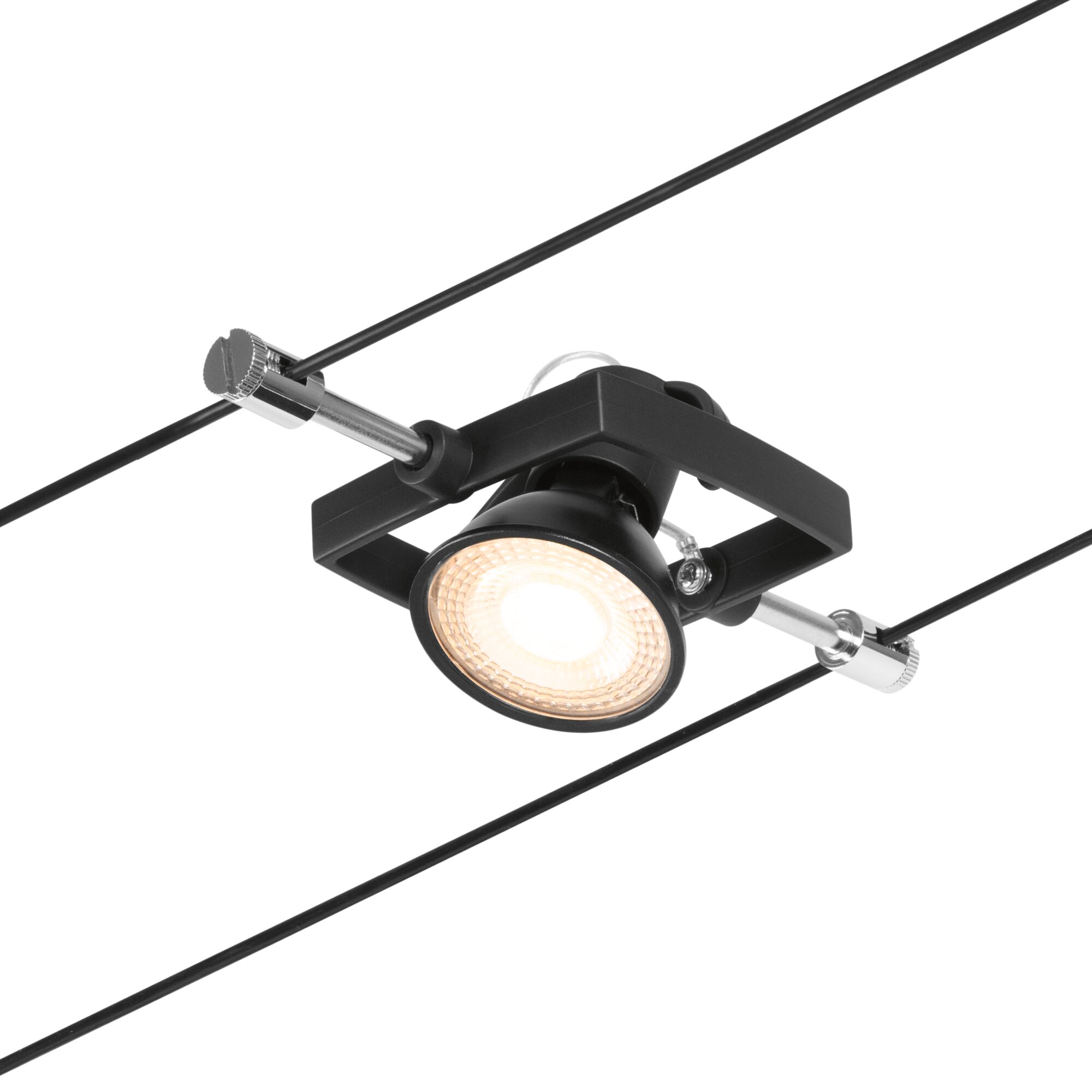Spot LED noir sur câble avec lampe réglable et support métallique pour éclairage moderne