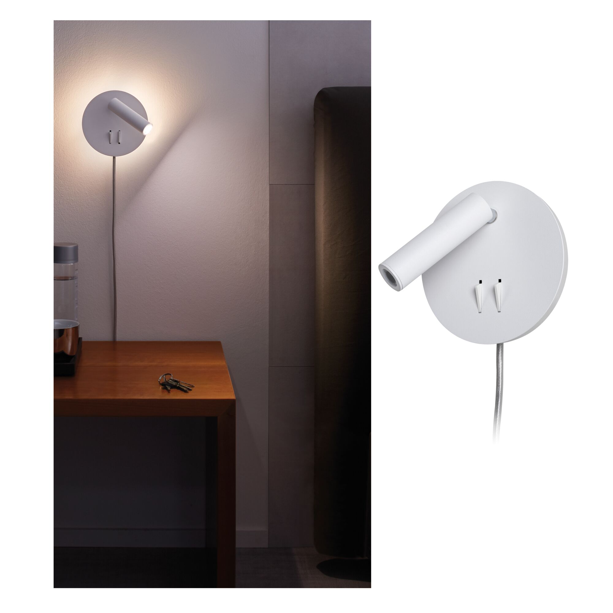 Applique Tabari 3000K 407lm / 100lm 230V 3,2W / 1,2W Blanc/Chrome Applique murale LED blanche en métal avec spot orientable et interrupteur pour intérieur moderne