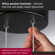 Melira black pendant luminaire with tool-free height adjustment and adjustable cable length up to 120 cm