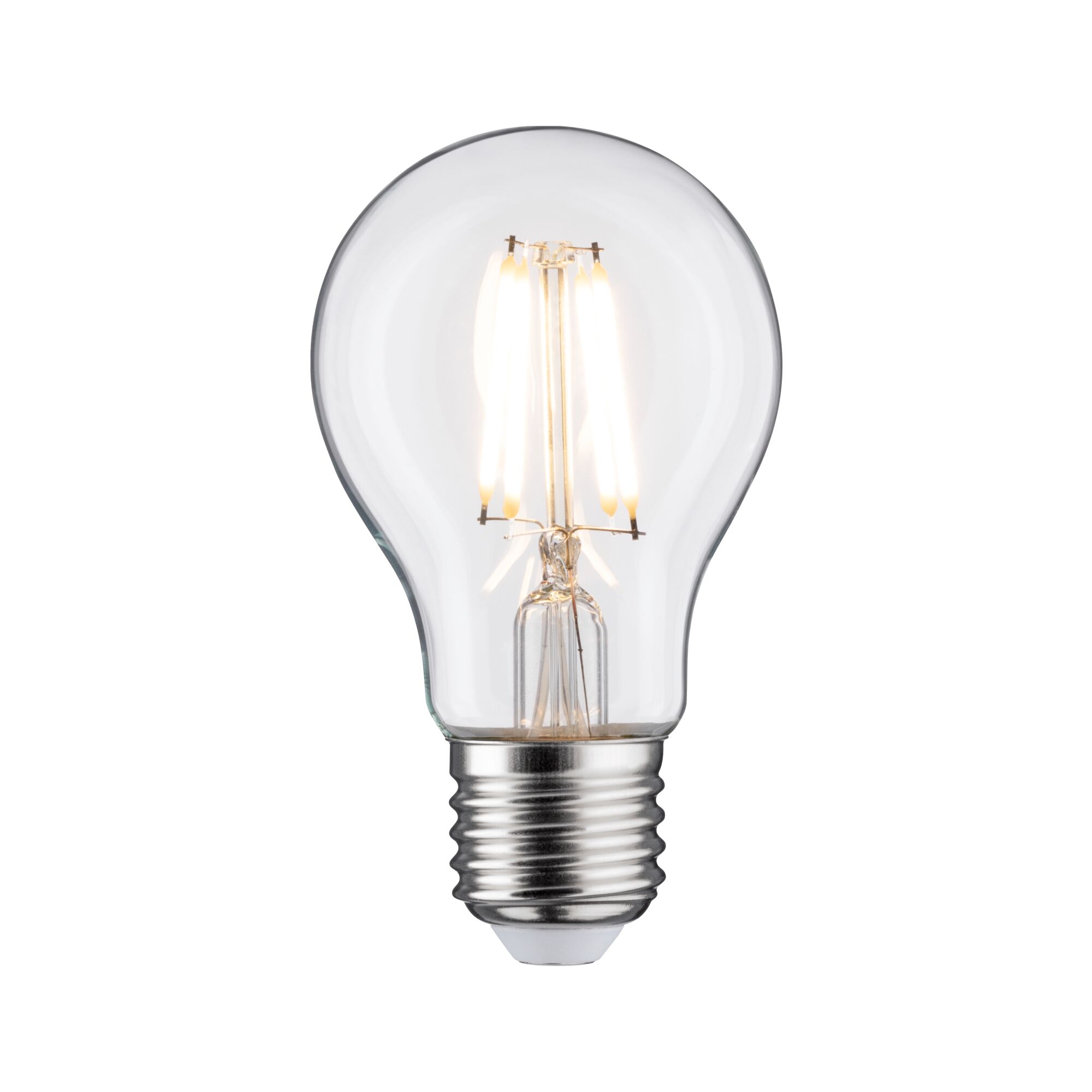 Classic LED light bulb with clear glass and silver screw base for energy-efficient lighting