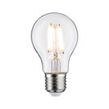 Klassische LED-Glühbirne mit transparentem Glas und silbernem Schraubsockel für energiesparende Beleuchtung