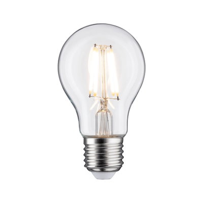 Klassische LED-Glühbirne mit transparentem Glas und silbernem Schraubsockel für energiesparende Beleuchtung