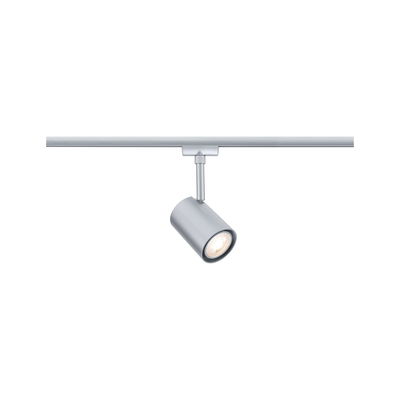 Moderne zilverkleurige metalen LED-spot op railsysteem voor flexibele verlichting