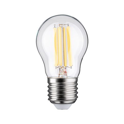 Klassische LED-Glühbirne mit transparentem Glas und silbernem Sockel für energiesparende Beleuchtung