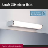 Arneb LED mirror light in white with chrome details for bathroom, classic minimalist design