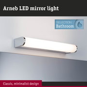 Arneb white LED mirror light with chrome accents for minimalist bathroom lighting