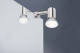 Modern LED wall spotlight in brushed aluminum with two adjustable lamp heads for targeted lighting