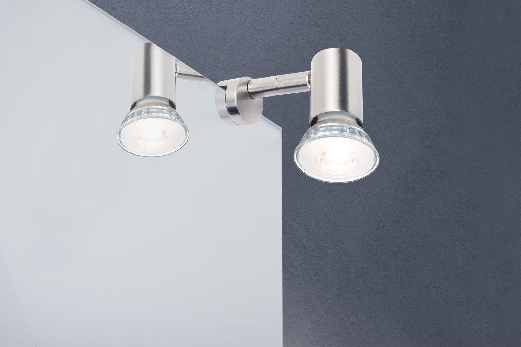Modern silver brushed aluminium LED spotlight for wall mounting with adjustable heads