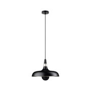 Black metal pendant light with matte finish and modern design for living spaces