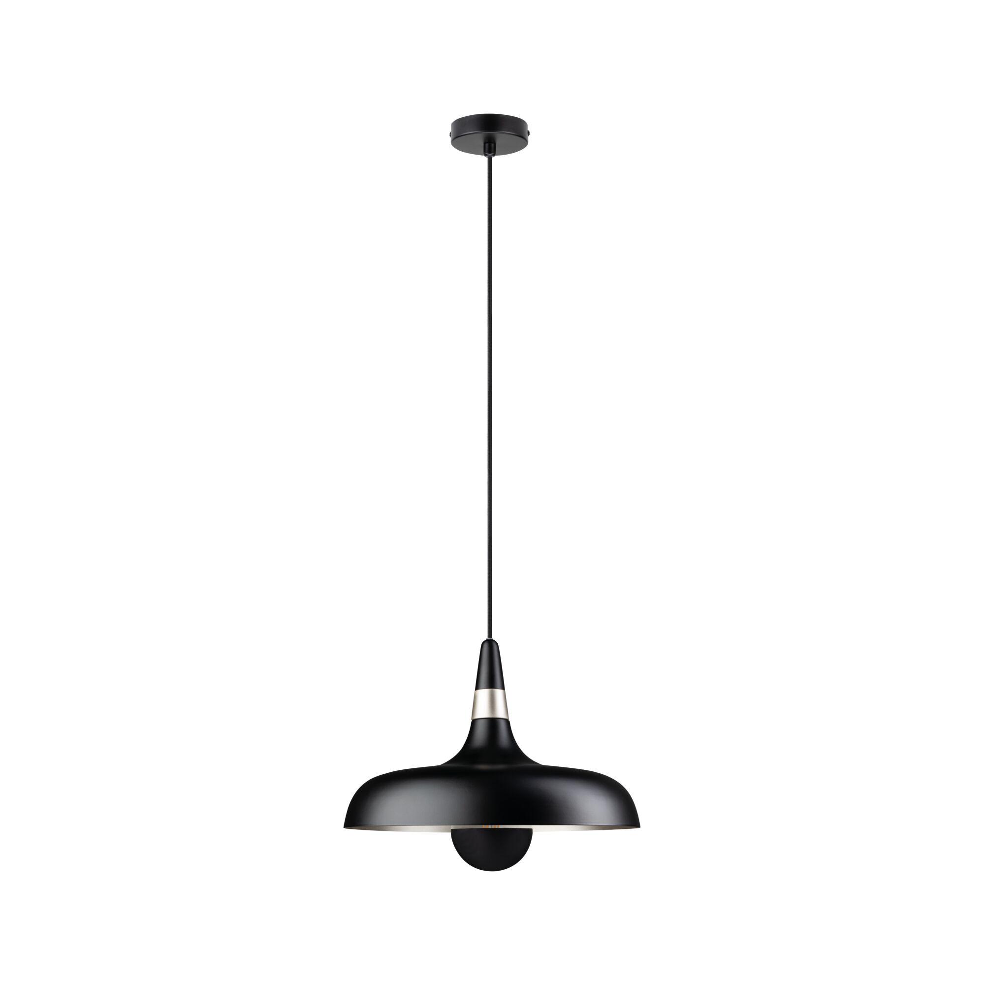 Black metal pendant light with matte finish and modern design for living spaces
