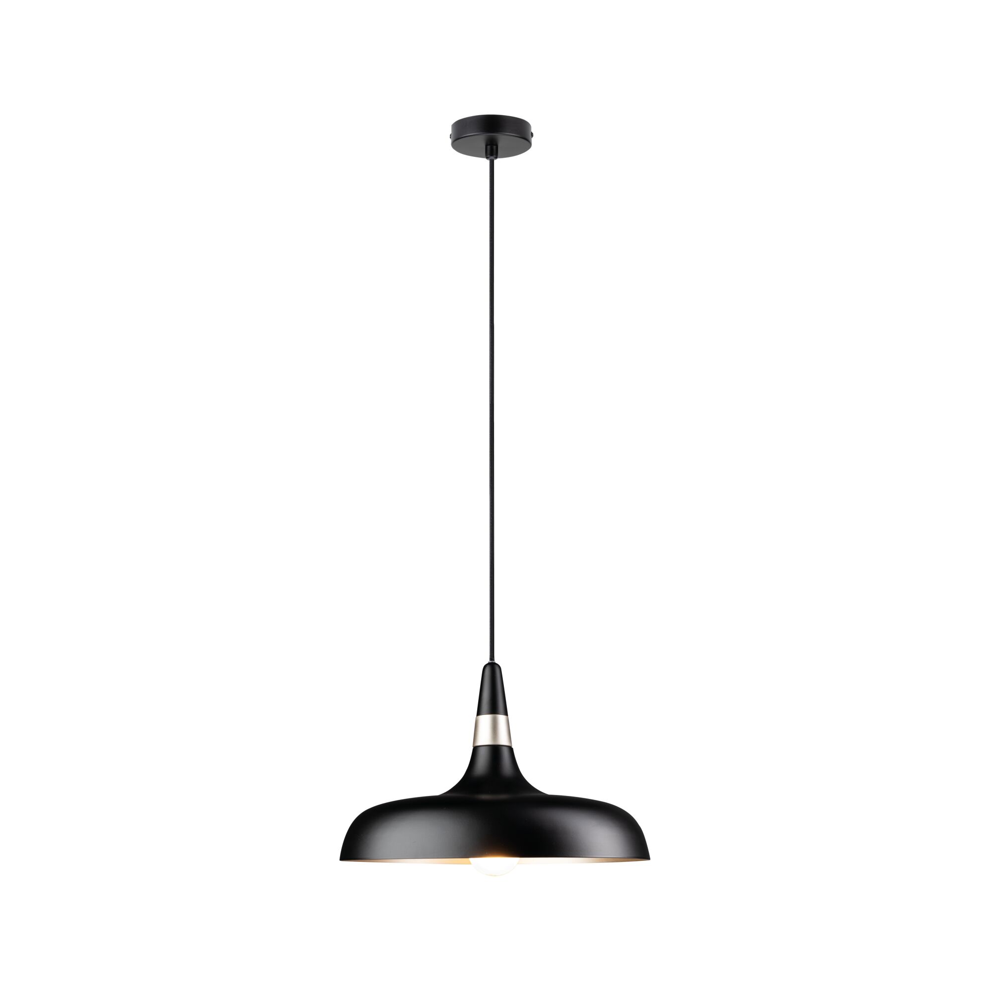 Schwarze Pendelleuchte aus Metall mit mattem Finish und modernem Design für Wohnräume