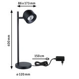 Lampe de bureau LED noire en métal avec tête réglable et câble de 150 cm pour un éclairage moderne.