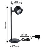 Black metal LED desk lamp with adjustable head and 150 cm cord for modern lighting solutions.