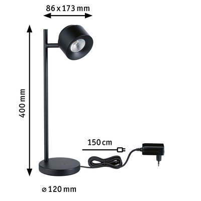 Zwarte metalen LED-bureaulamp met verstelbare kop en 150 cm snoer voor moderne verlichting.