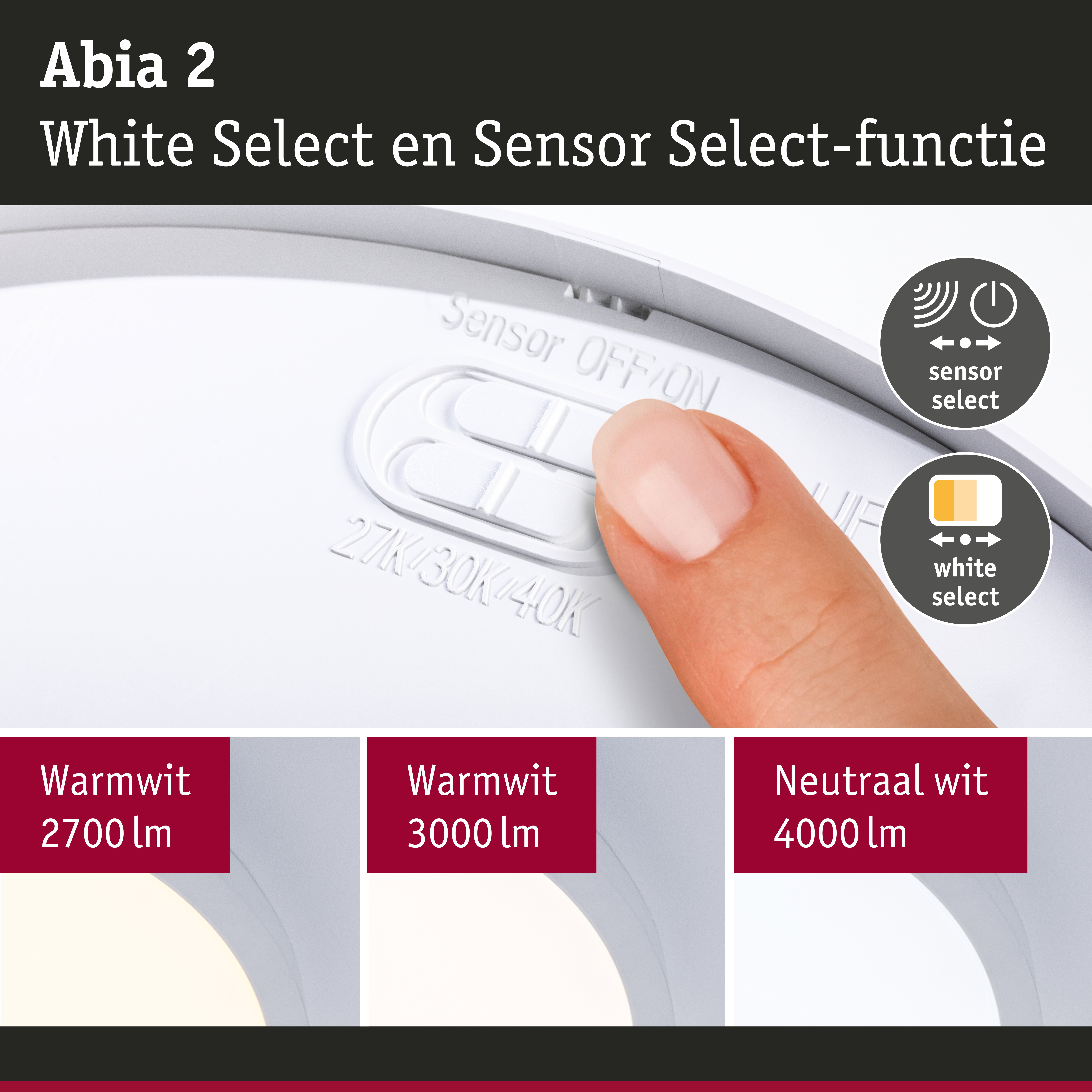 LED-paneel Abia 2 White Select Schemergestuurde bewegingsmelder (HF) rond 400mm 16W 1400lm 2700 - 4000K Wit