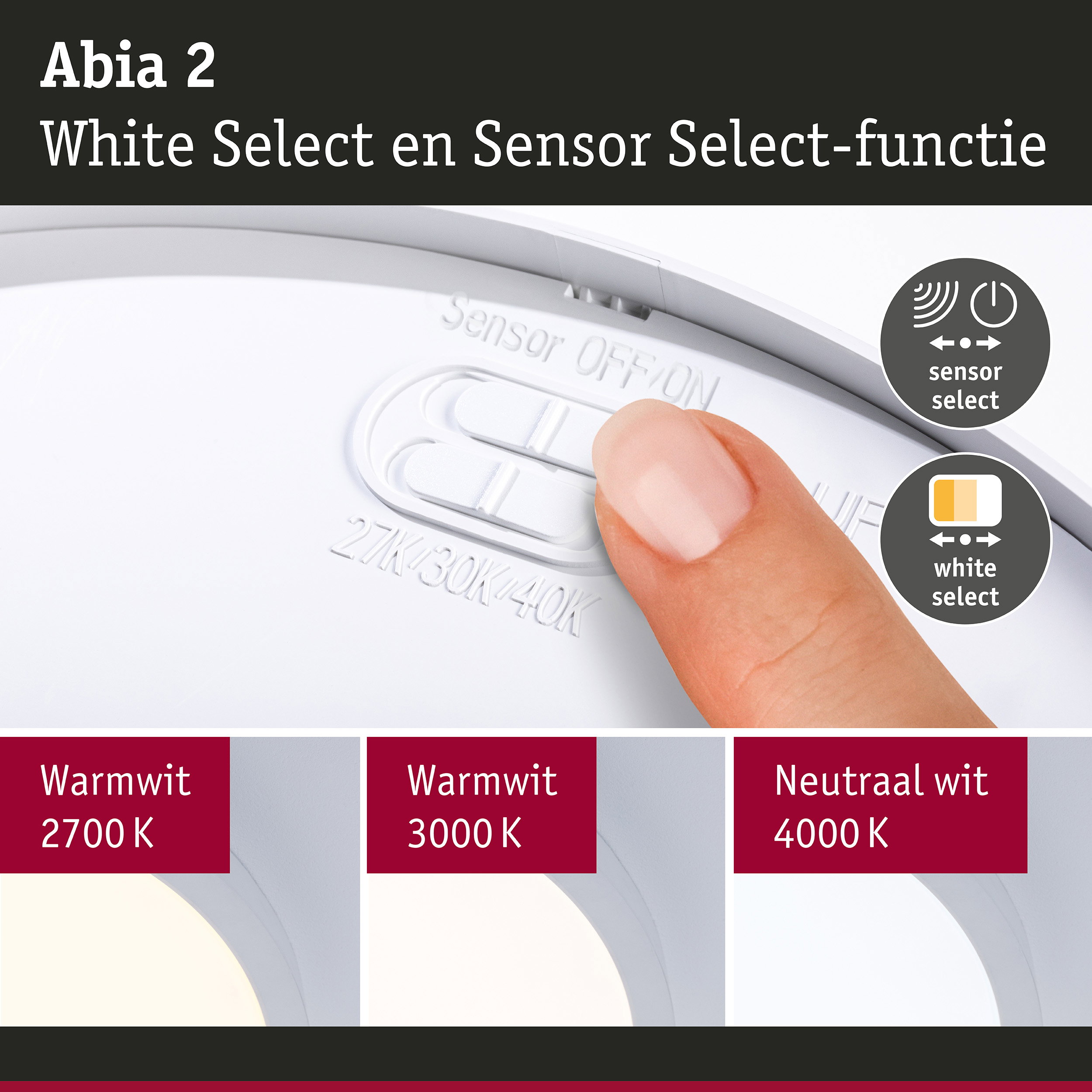 LED-paneel Abia 2 White Select Schemergestuurde bewegingsmelder (HF) rond 400mm 16W 1400lm White Select Wit
