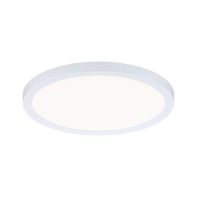 Round white LED ceiling light made of plastic with even light distribution for living spaces