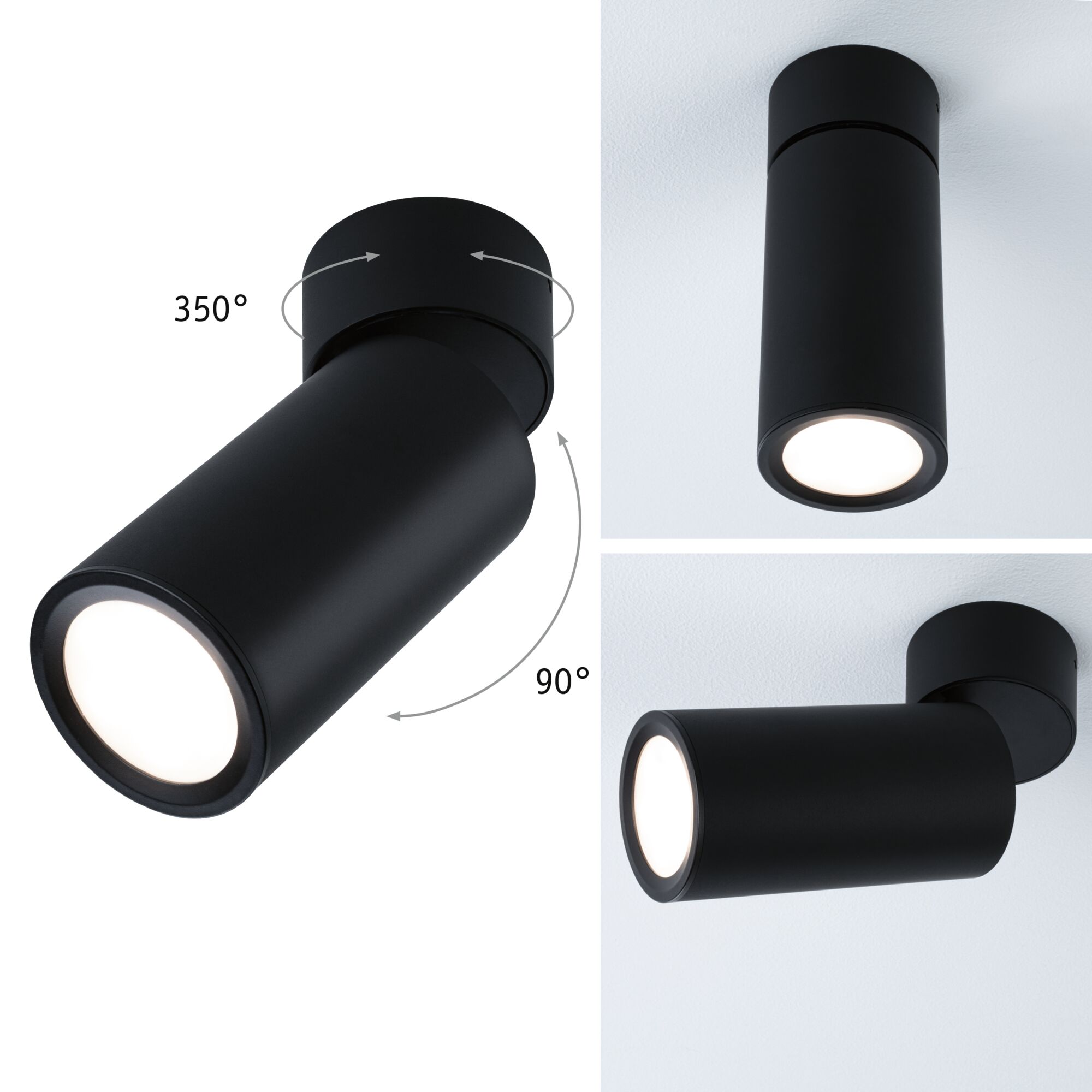 LED-plafondlamp 3-Step-Dim Turnal Coin 2700K 470lm 230V 6W dimbaar Zwart mat Zwarte metalen LED-plafondlamp met 350° draaibaar en 90° kantelbaar voor verstelbare verlichting