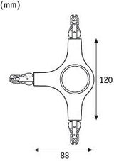 Technical drawing of a triple connector with dimensions 120 mm height and 88 mm width