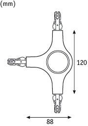 Dessin technique d'un connecteur triple avec dimensions 120 mm de hauteur et 88 mm de largeur