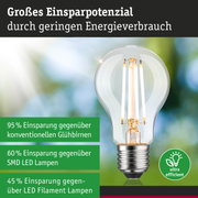 Energiesparpotenzial einer klaren LED-Glühbirne mit silbernem Sockel vor grün-blauem Hintergrund