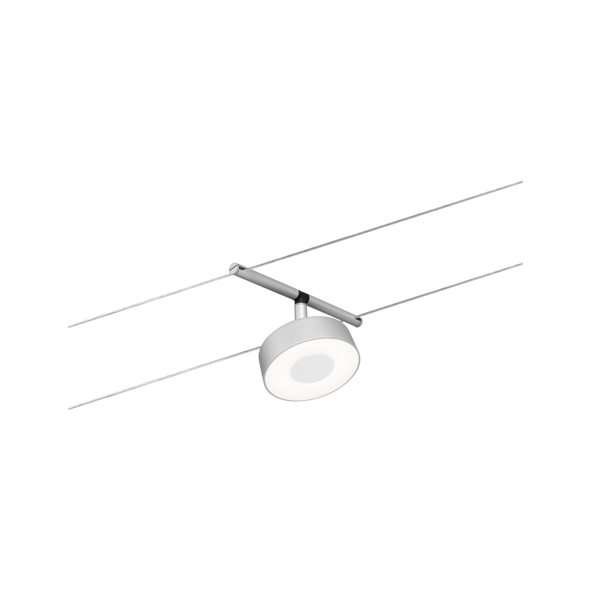 Modern cable spotlight with round white aluminum light head for flexible lighting solutions