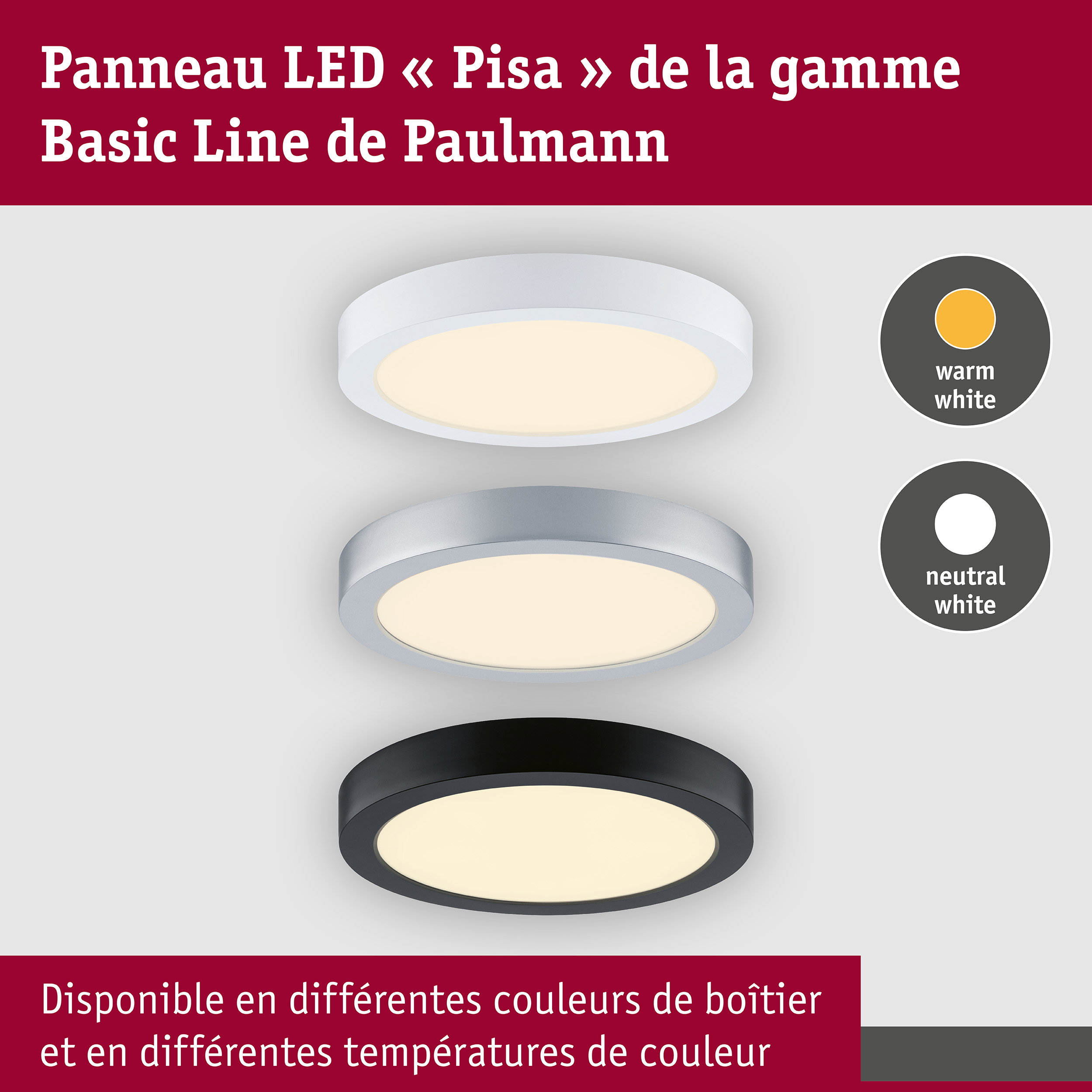 Panneau LED Pisa 3000K 290mm 1800lm 17,6W Noir mat