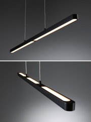 Black metal LED pendant light with warm white illumination for modern interiors
