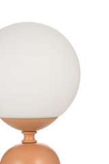 Modern table lamp with white glass and matte copper metal base for stylish room lighting