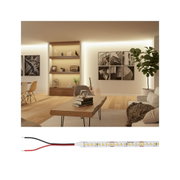 24V LED strip light with black and red power cables for versatile lighting applications