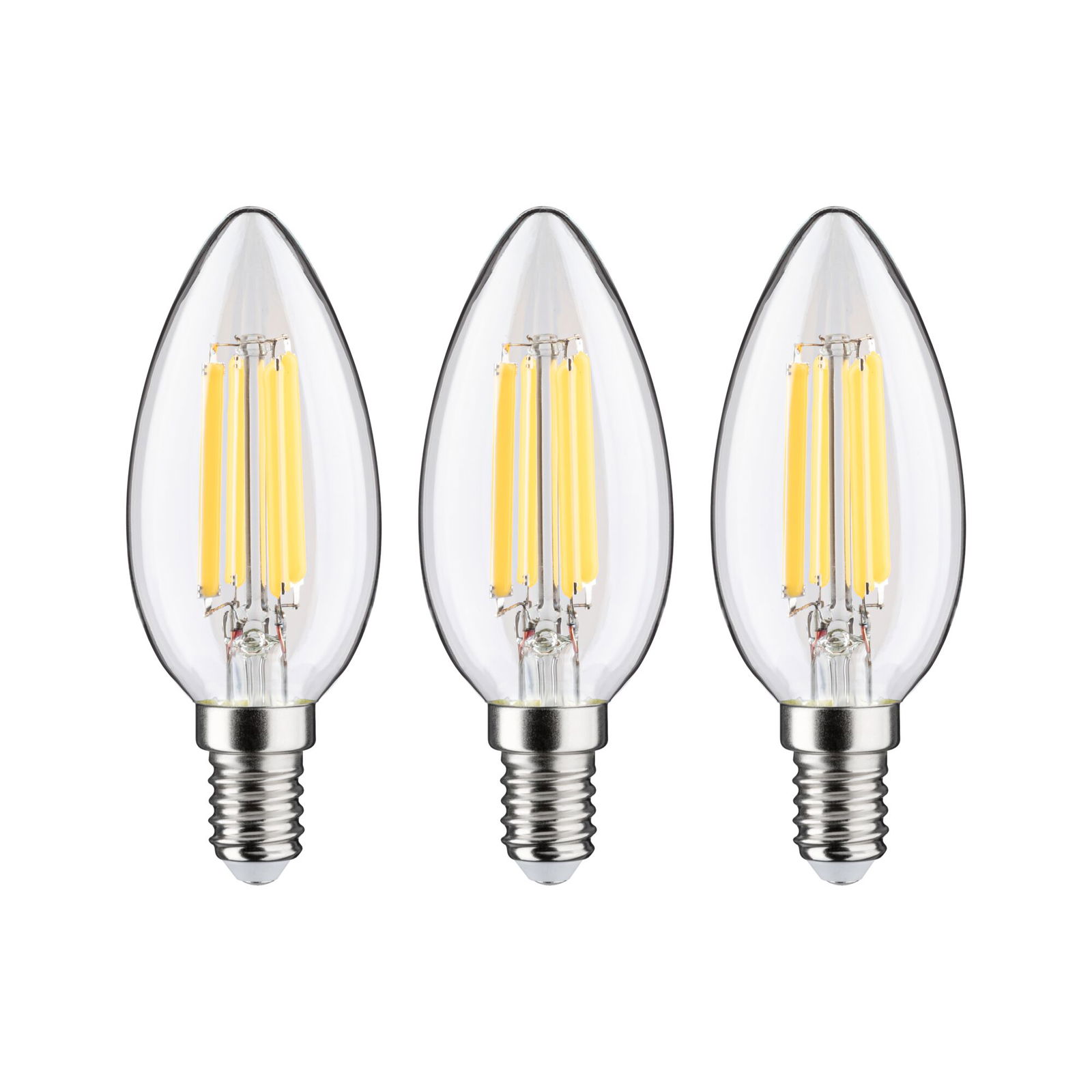 Eco-Line Filament 230 V LED-kertepære E14 Pakke med 3 styk 98mm 525lm 2,5W 3000K Klar