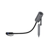 Grey aluminum garden spotlight with ground spike and black cable for outdoor lighting