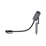 Grey aluminum garden spotlight with ground spike and black cable for outdoor lighting
