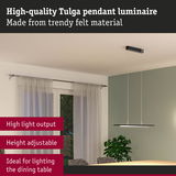 Modern Tulga pendant lamp made of black felt, height adjustable, perfect for dining table lighting