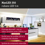 Ruban LED MaxLED 250 de 5 m pour éclairage décoratif dans les meubles de cuisine, lumière blanc chaud