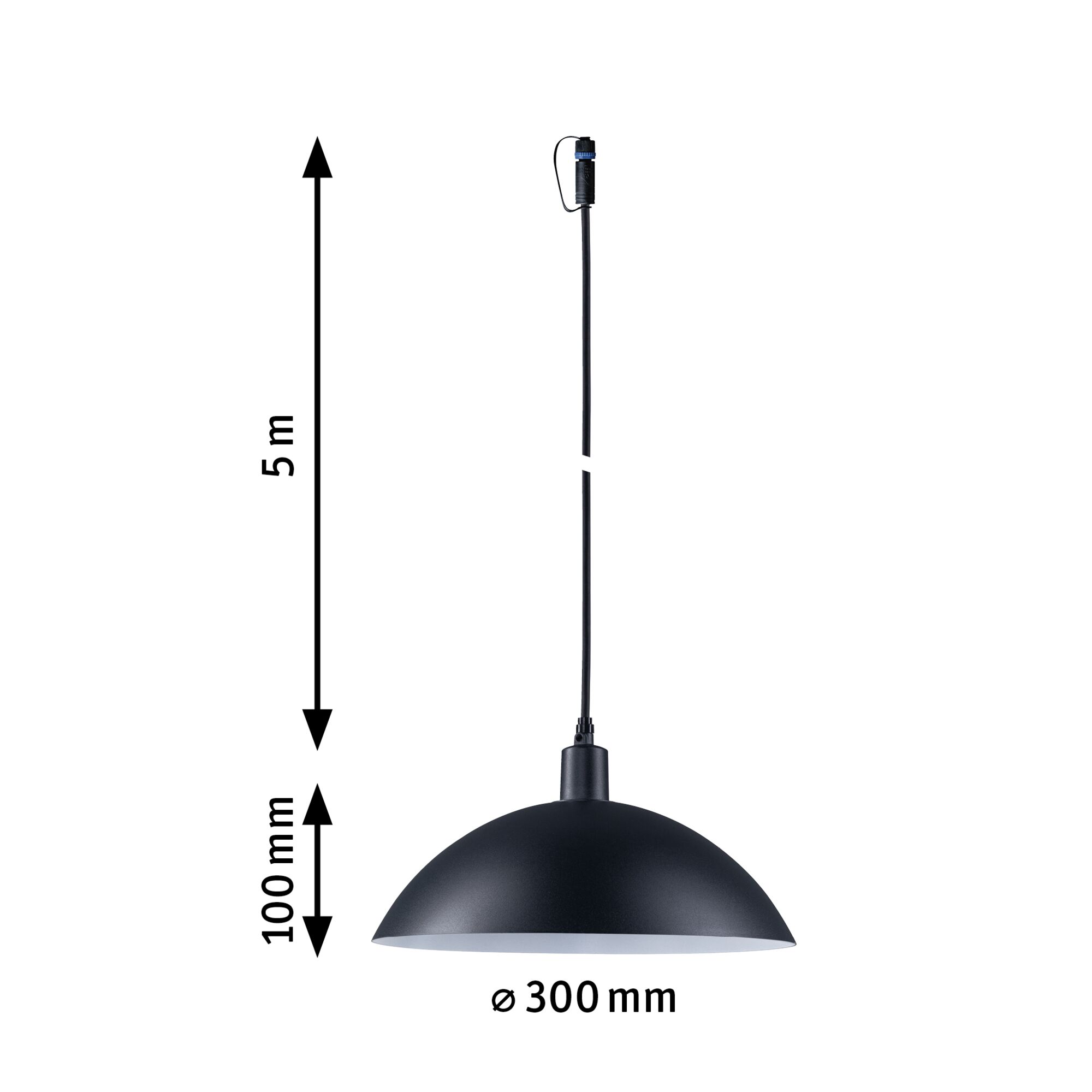 Black metal pendant lamp 300 mm diameter with 5 m cable for modern indoor lighting solutions