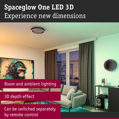 Spaceglow One LED 3D ceiling light with 3D depth effect and remote control for ambient room lighting