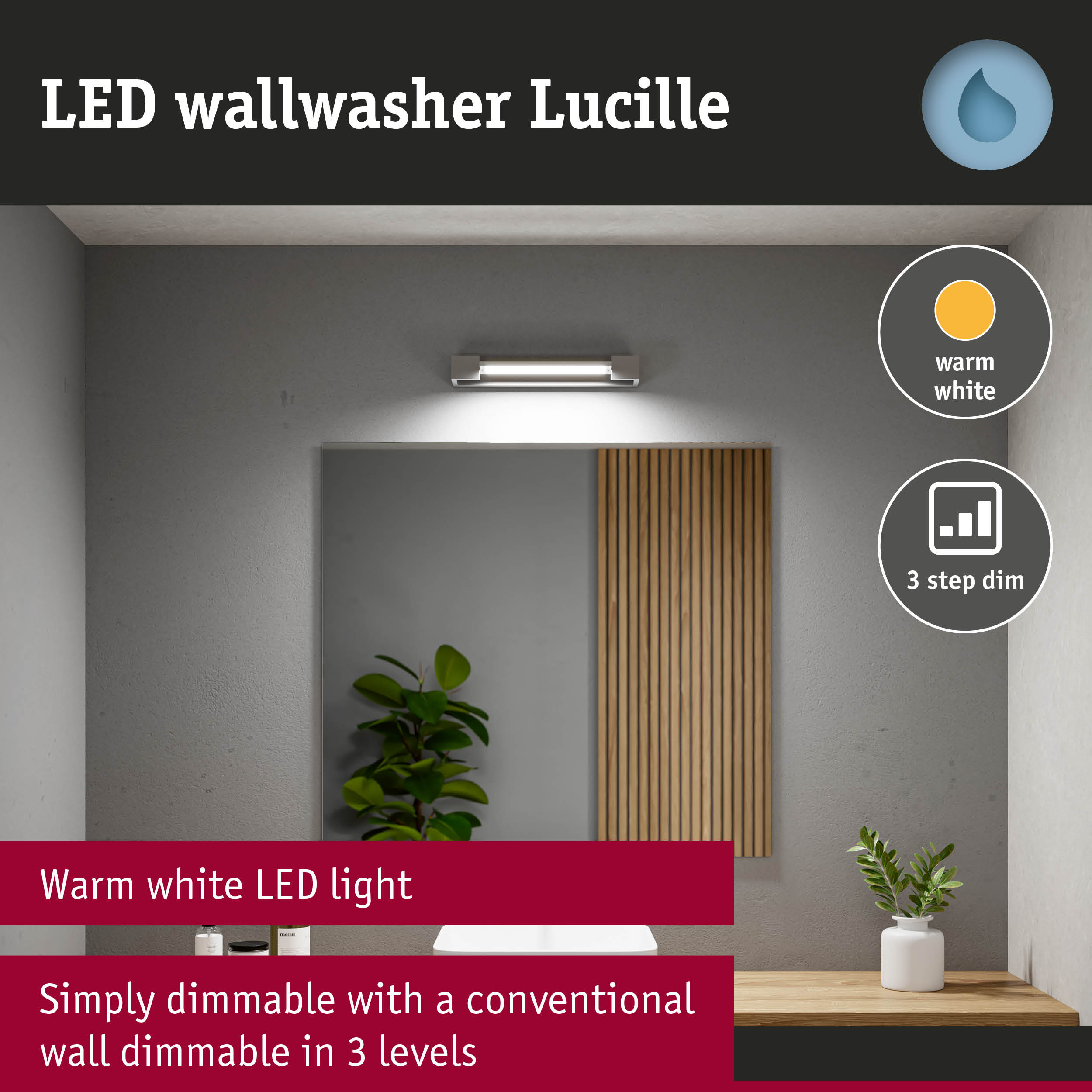 White LED wallwasher Lucille with warm white light and 3-step dimmable function for home lighting
