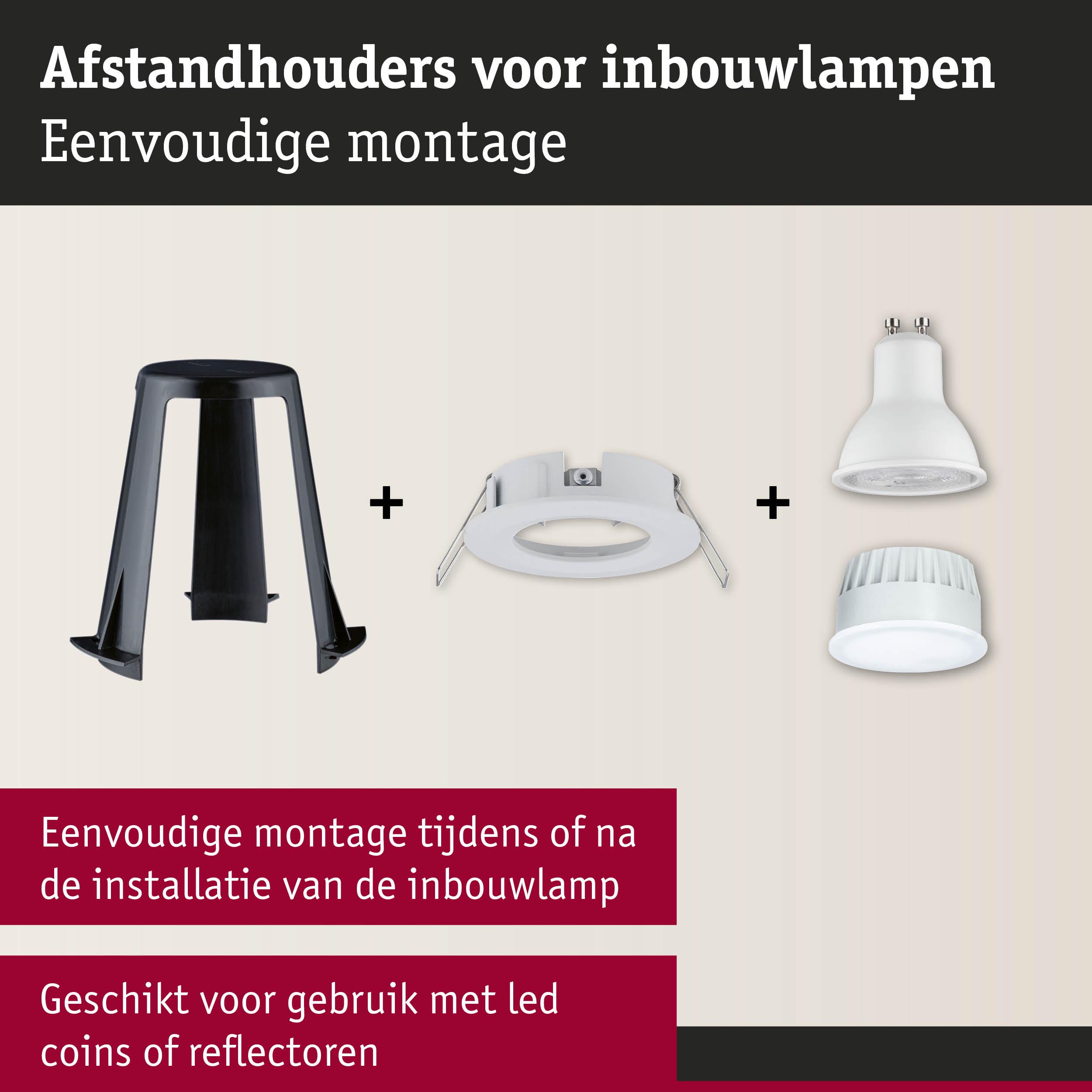 Afstandhouders voor inbouwlampen in zwart en wit, eenvoudige montage, geschikt voor led coins en reflectoren