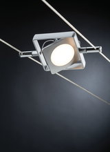 Modern silver metal LED cable spotlight with square design for adjustable lighting solutions