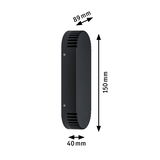 Black aluminum wall light with ventilation slots, dimensions 150x89x40 mm, modern design