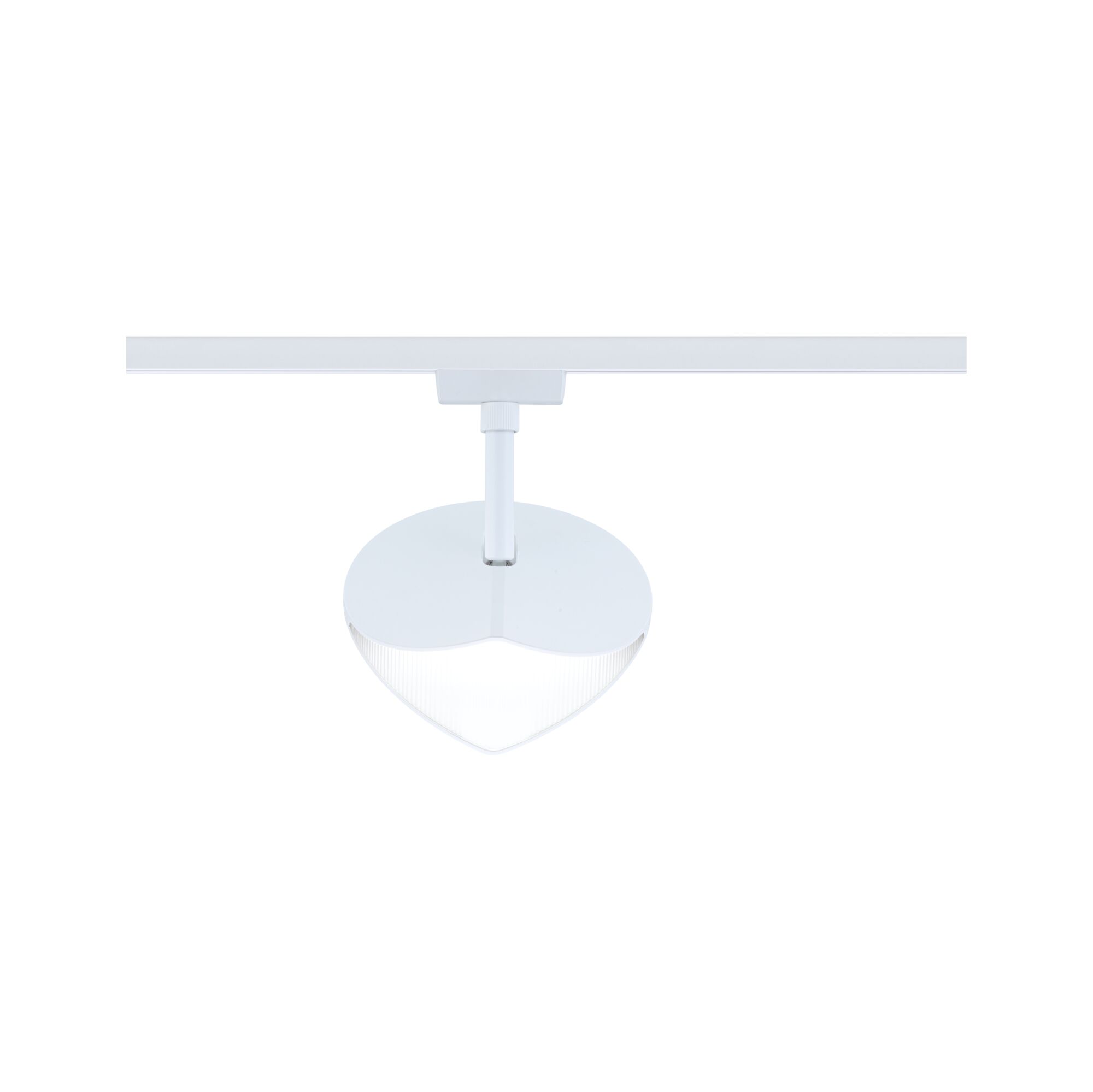 Weißer LED-Spot aus Metall mit klarer Linse an Schienensystem für moderne Innenbeleuchtung