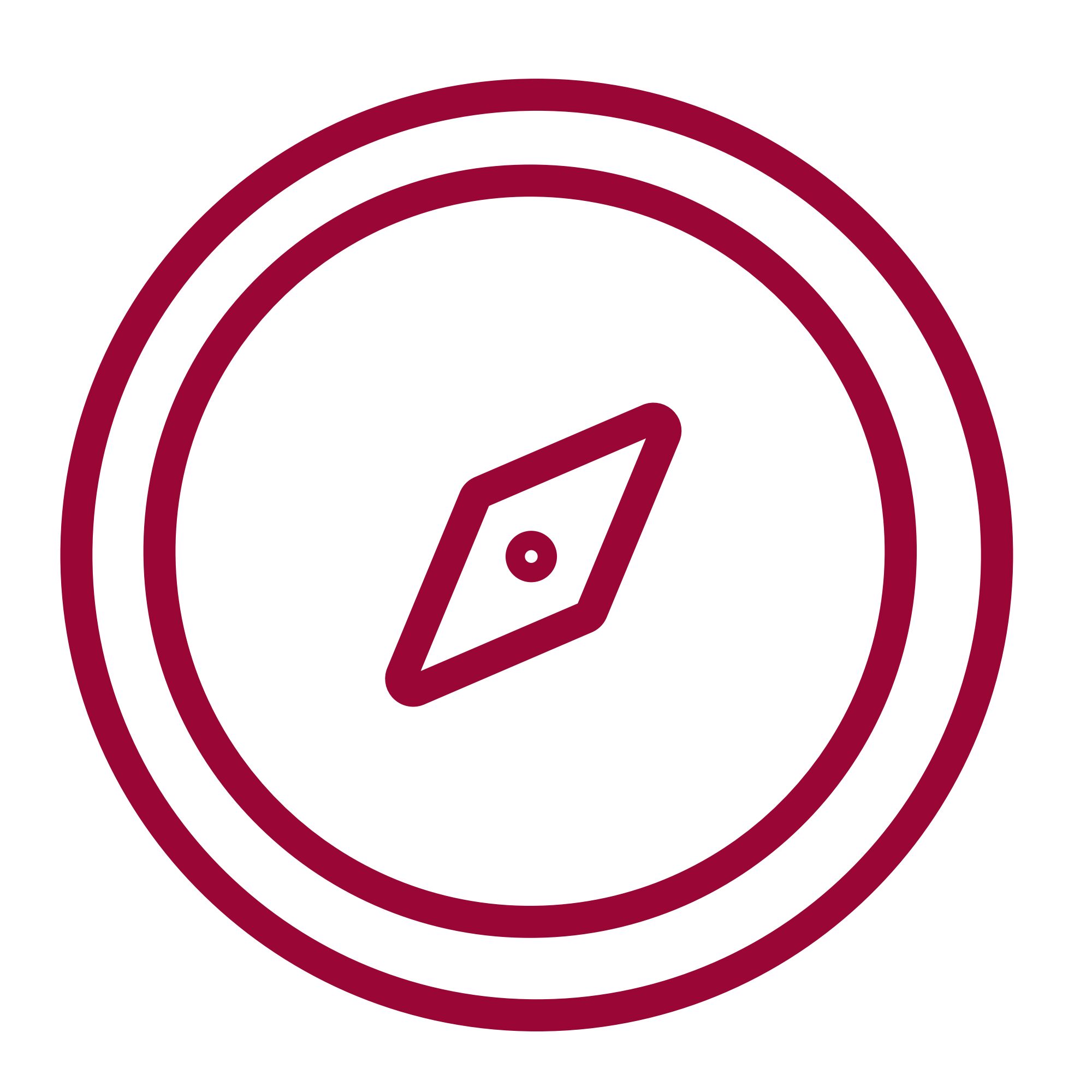 Rotes Kompass-Symbol mit zwei konzentrischen Kreisen auf weißem Hintergrund für Orientierung und Freiheit