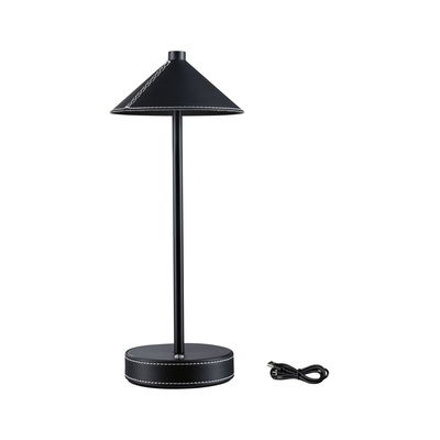 Lampe de table noire en métal avec revêtement en cuir et couture blanche, câble USB inclus pour éclairage moderne